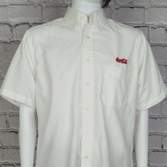 Coca Cola White Cotton Oxford Button Down Short Sleeve Uniform Shirt, Men's 16.5 - Picture 1 of 10